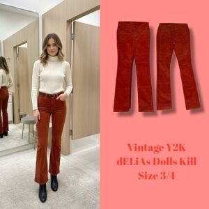 dELiAs Dolls Kill Vintage Y2K Style Pants Groovy Orange Corduroy - Size 3/4R